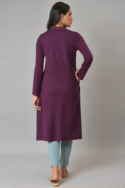 Purple A-Line Embroidered Winter kurta