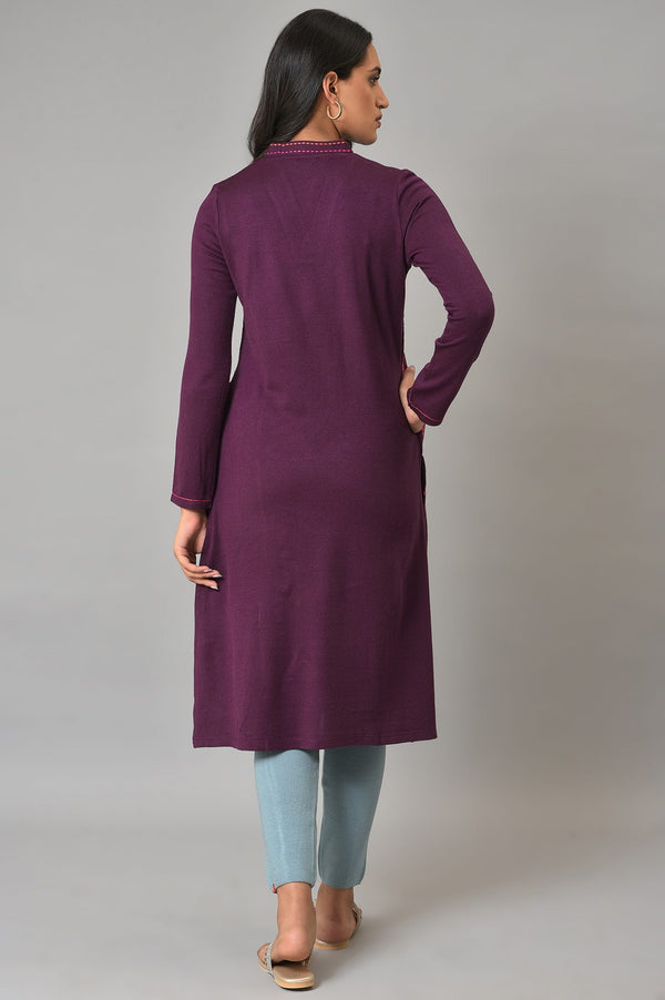 Purple A-Line Embroidered Winter kurta