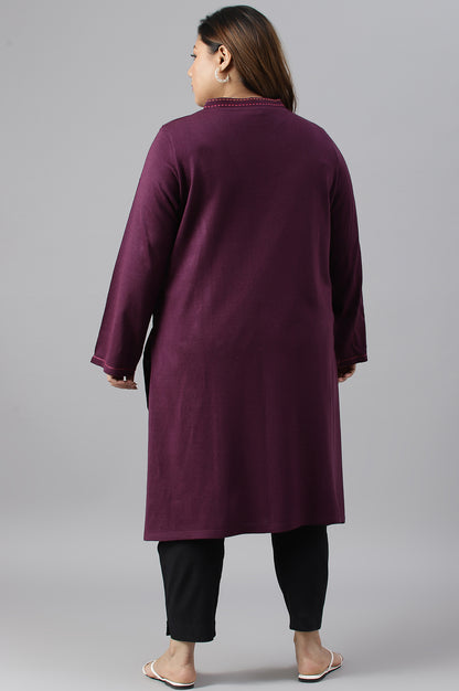 Purple A-Line Embroidered Plus Size Winter kurta