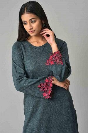 Blue Cutout Embroidered Winter kurta