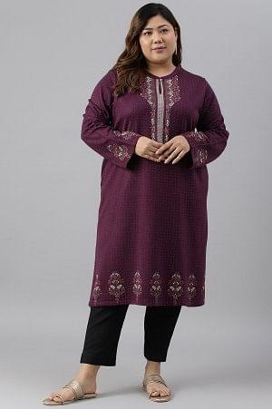 Purple Floral Printed Plus Size Winter kurta - XS