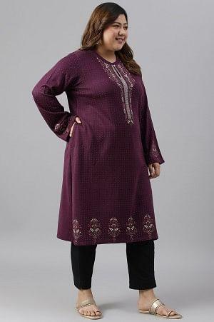 Purple Floral Printed Plus Size Winter kurta