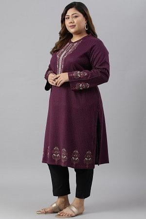 Purple Floral Printed Plus Size Winter kurta