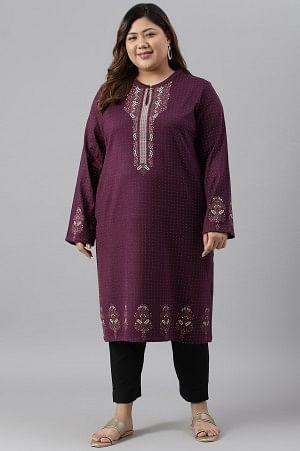 Purple Floral Printed Plus Size Winter kurta