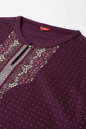 Purple Floral Printed Plus Size Winter kurta
