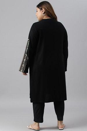 Black Floral Printed Straight Winter Plus Size kurta - wforwoman