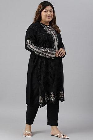 Black Floral Printed Straight Winter Plus Size kurta - wforwoman