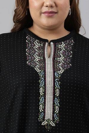 Black Floral Printed Straight Winter Plus Size kurta - wforwoman