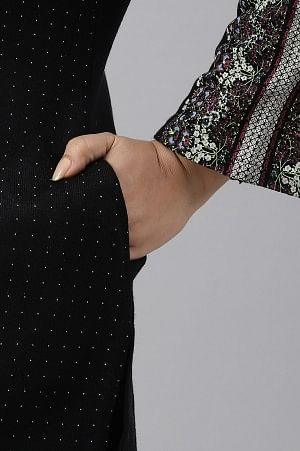 Black Floral Printed Straight Winter Plus Size kurta - wforwoman