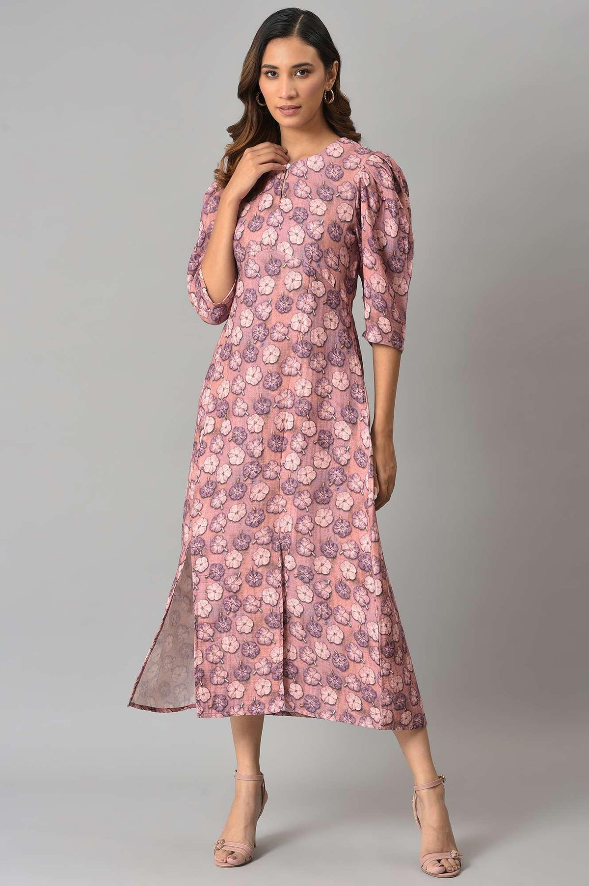 Pink Floral Printed Vaccy Dress - S