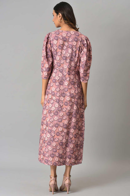 Pink Floral Printed Vaccy Dress - wforwoman
