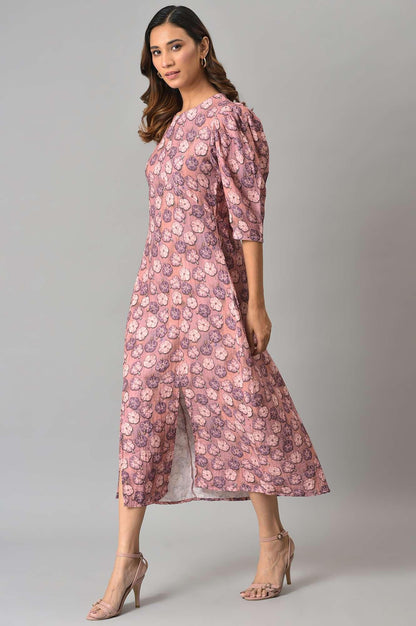 Pink Floral Printed Vaccy Dress - wforwoman