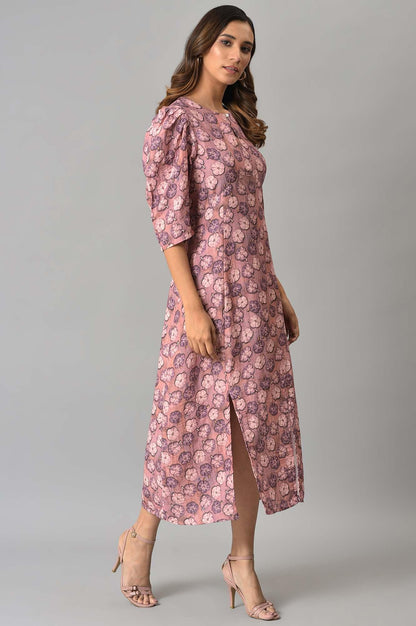 Pink Floral Printed Vaccy Dress - wforwoman