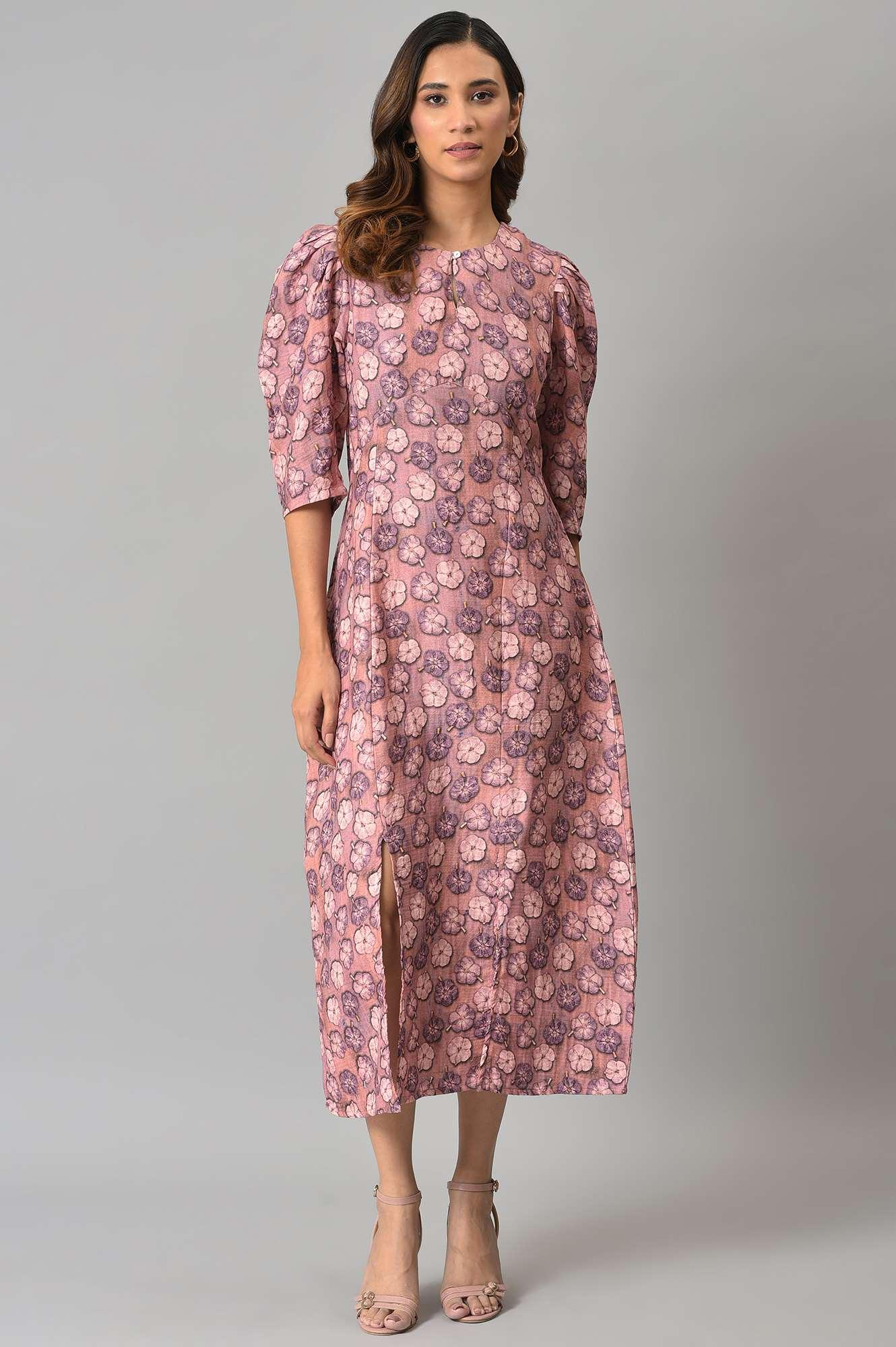 Pink Floral Printed Vaccy Dress - wforwoman