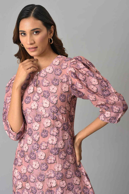 Pink Floral Printed Vaccy Dress - wforwoman
