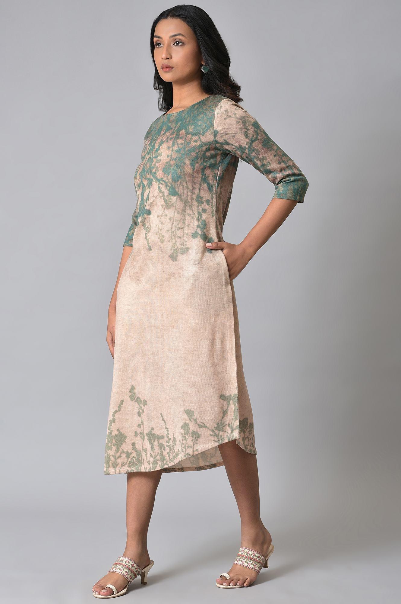 Ecru Western Dress With Floral Print - wforwoman
