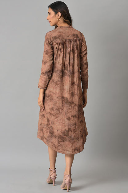 Dark Brown Abstract Printed Western Dress - wforwoman