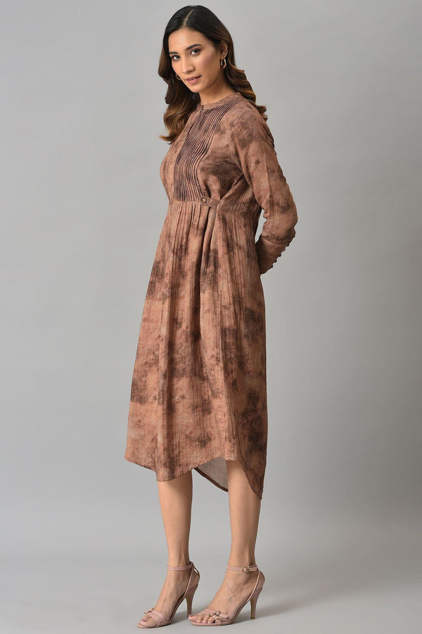 Dark Brown Abstract Printed Western Dress