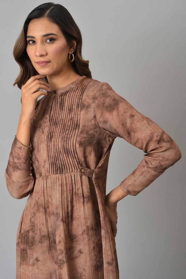 Dark Brown Abstract Printed Western Dress