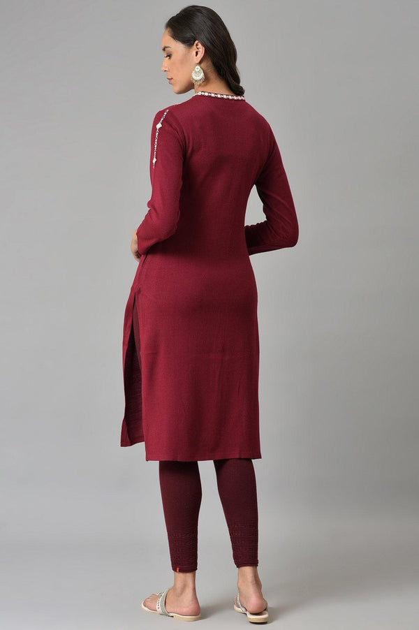 Dark Red Floral Printed Embroidered kurta