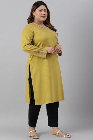 Green Embroidered Straight Plus Size kurta