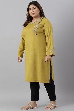 Green Embroidered Straight Plus Size kurta