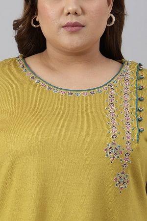 Green Embroidered Straight Plus Size kurta