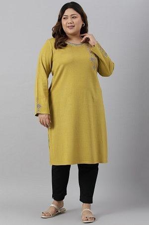 Green Embroidered Straight Plus Size kurta