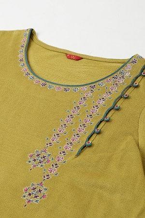 Green Embroidered Straight Plus Size kurta - wforwoman