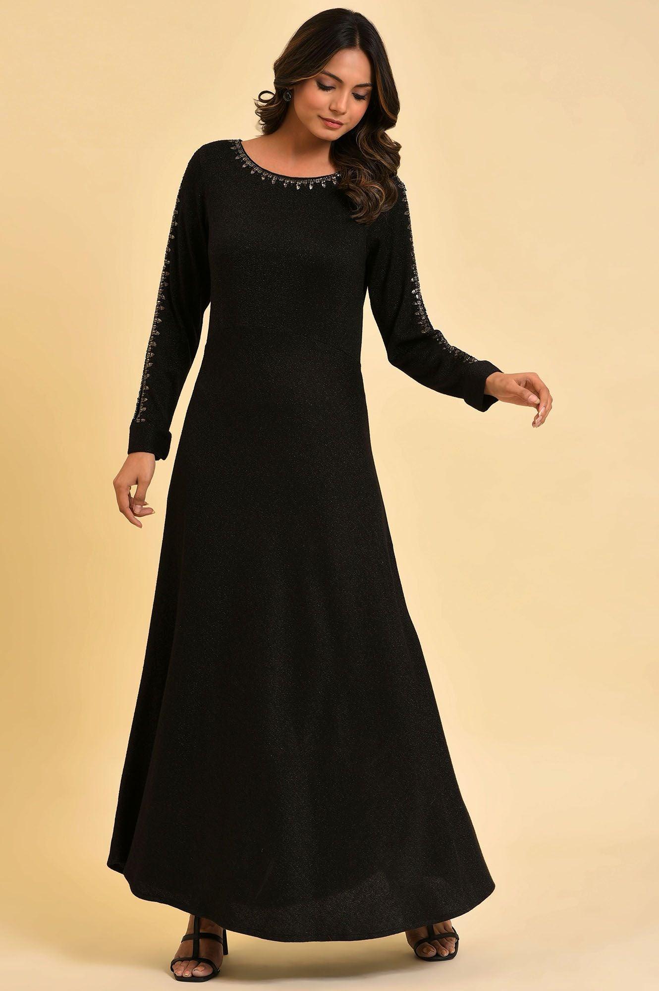 Black Full Length Embellished Dress - wforwoman
