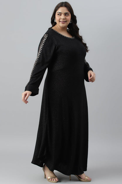 Black Embellished Plus Size Festive Winter Dress - wforwoman