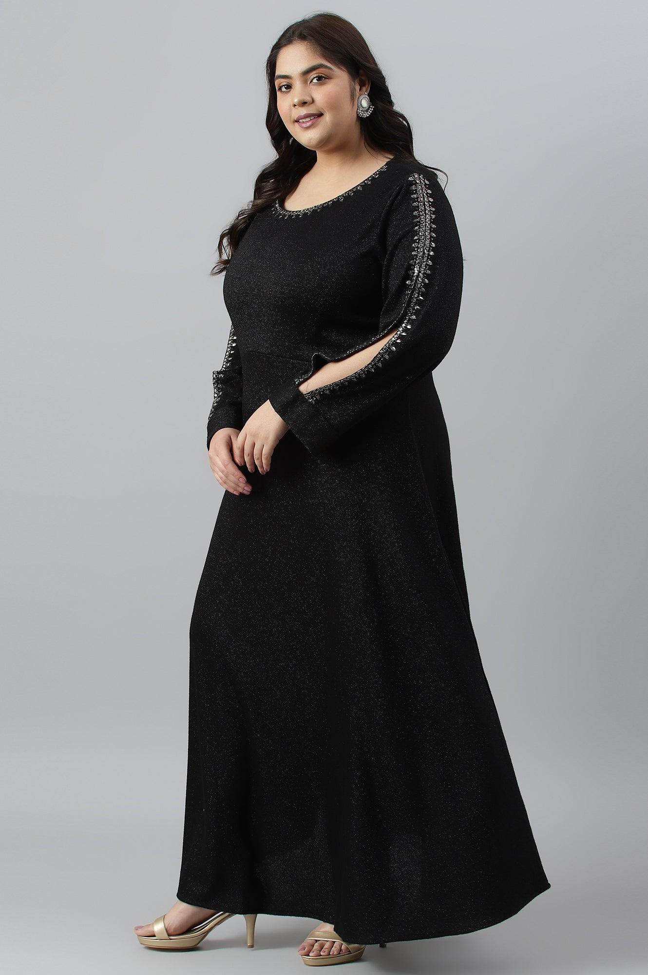 Buy Black Embellished Plus Size Festive Winter Dress Online for Woman | WforWoman Buy Black Embellished Plus Size Festive Winter Dress Online for Woman | WforWoman