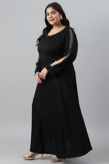 Black Embellished Plus Size Festive Winter Dress - wforwoman