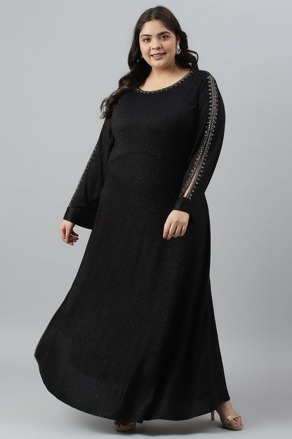 Black Embellished Plus Size Festive Winter Dress - wforwoman