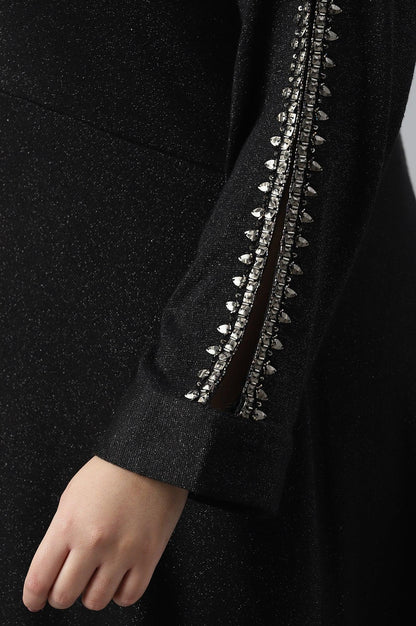 Black Embellished Plus Size Festive Winter Dress - wforwoman