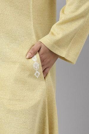 Lemon Yellow Embroidered A-Line Plus Size Winter kurta - wforwoman
