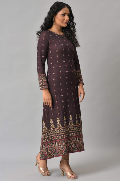 Purple Jacquard Sequin Winter Dress - wforwoman