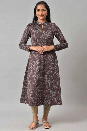 Dark Purple Flared Embellished Dress - XS
