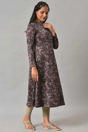 Dark Purple Flared Embellished Dress - wforwoman