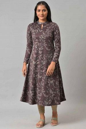 Dark Purple Flared Embellished Dress