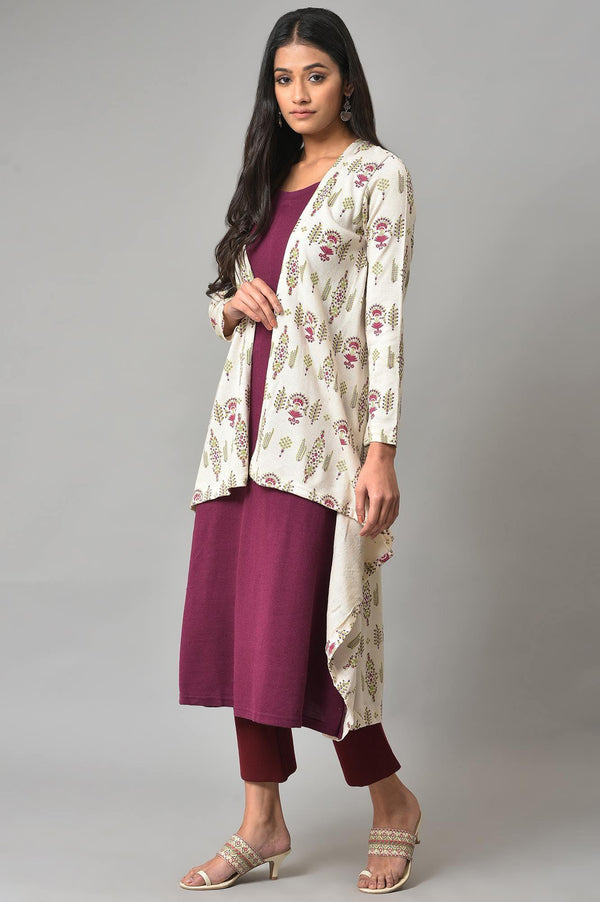 Ecru And Plum Mock Jacket Winter Dress