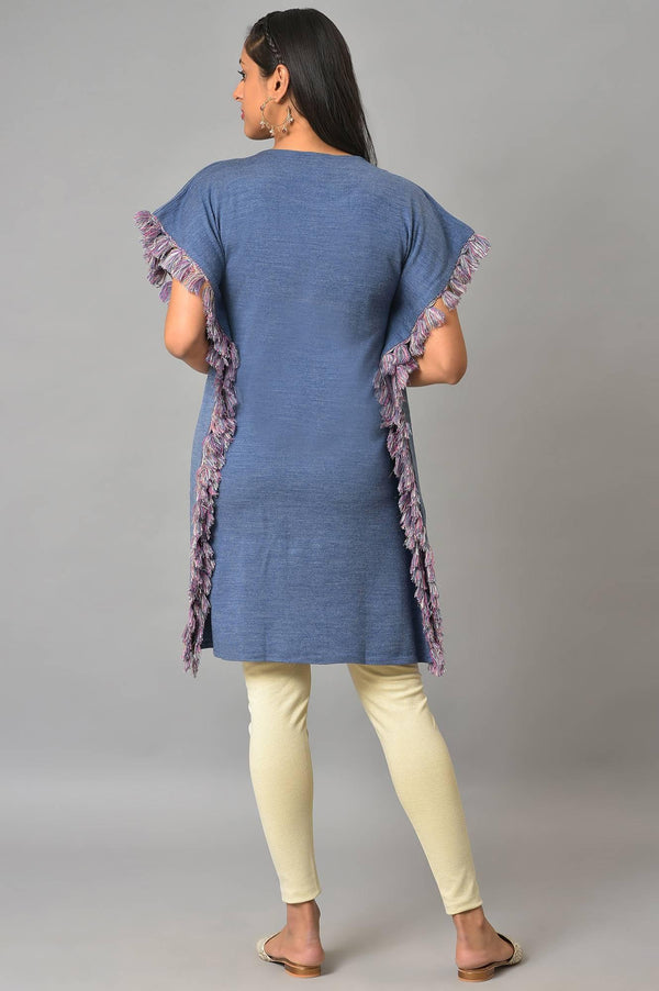 Blue Jacquard Short Winter Kaftan kurta