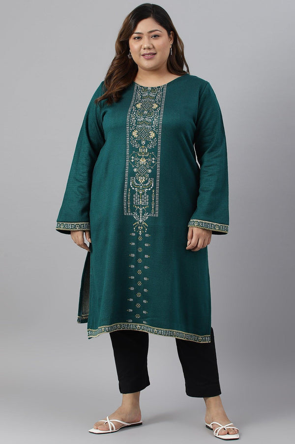 Green Straight Printed Plus Size Winter kurta