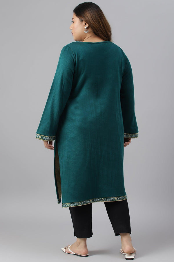 Green Straight Printed Plus Size Winter kurta
