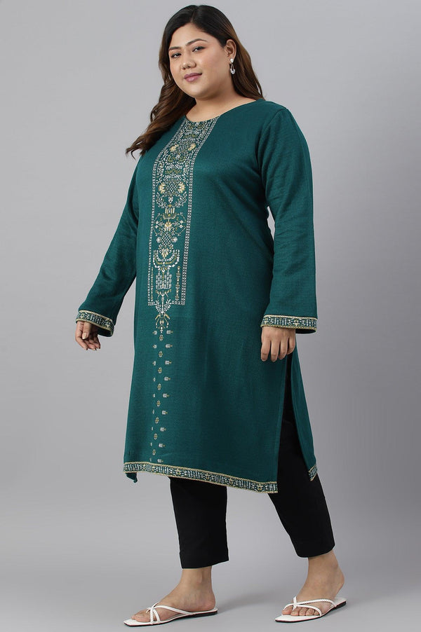 Green Straight Printed Plus Size Winter kurta
