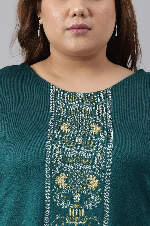 Green Straight Printed Plus Size Winter kurta