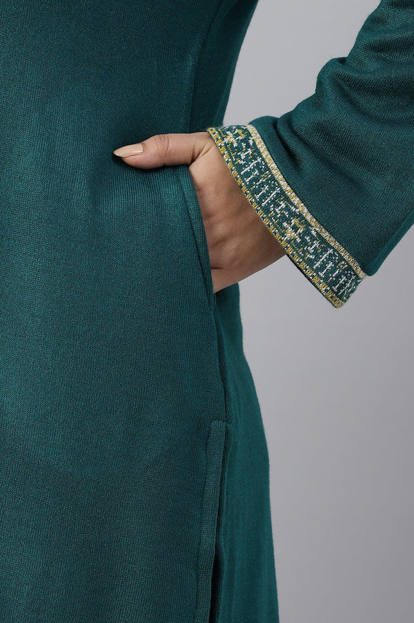 Green Straight Printed Plus Size Winter kurta