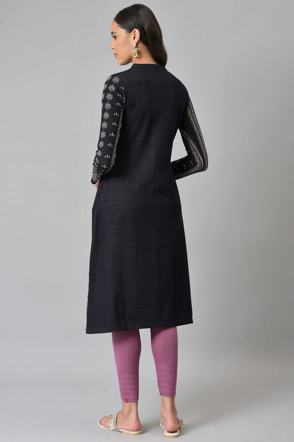 Blue A-Line Jacquard Winter kurta