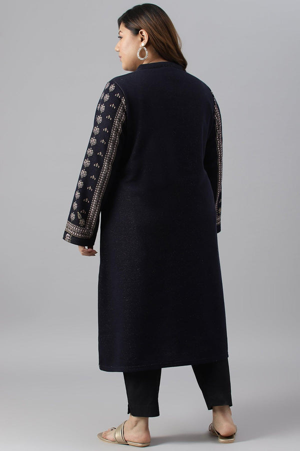 Blue A-Line Jacquard Plus Size Winter kurta