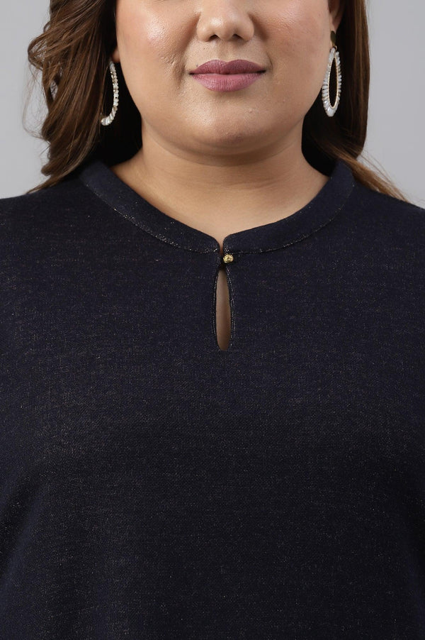 Blue A-Line Jacquard Plus Size Winter kurta